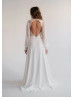 Long Sleeves Ivory Chiffon Lace Keyhole Back Wedding Dress